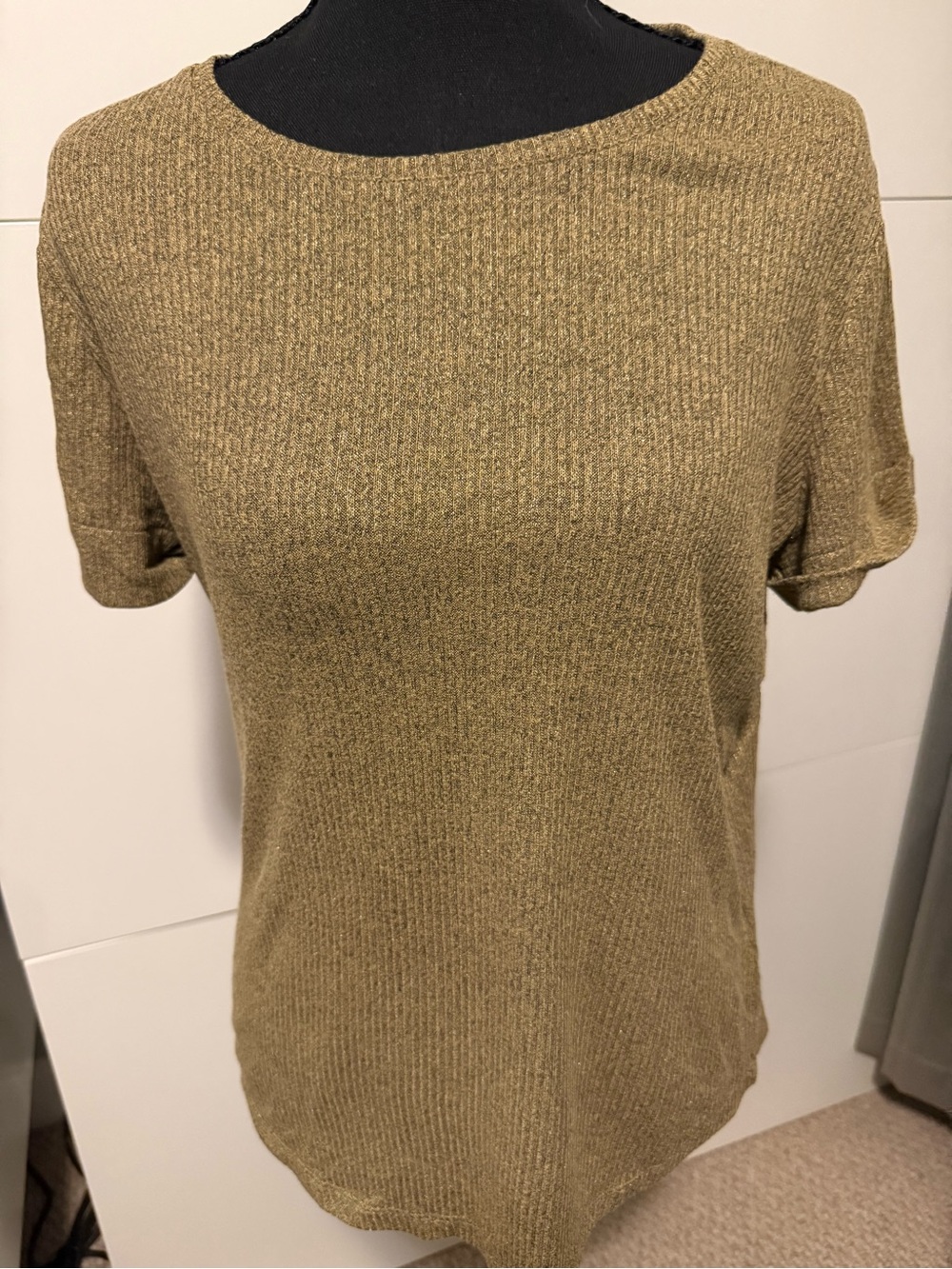 Ralph Lauren Metallic Short-Sleeve Knit Top in Gold